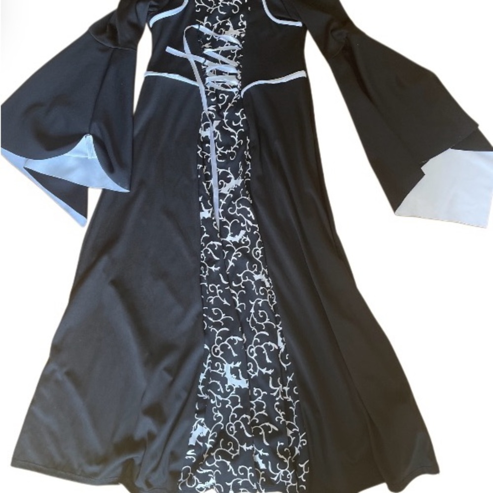 Black and White Gothic Dress with Bell Sleeves